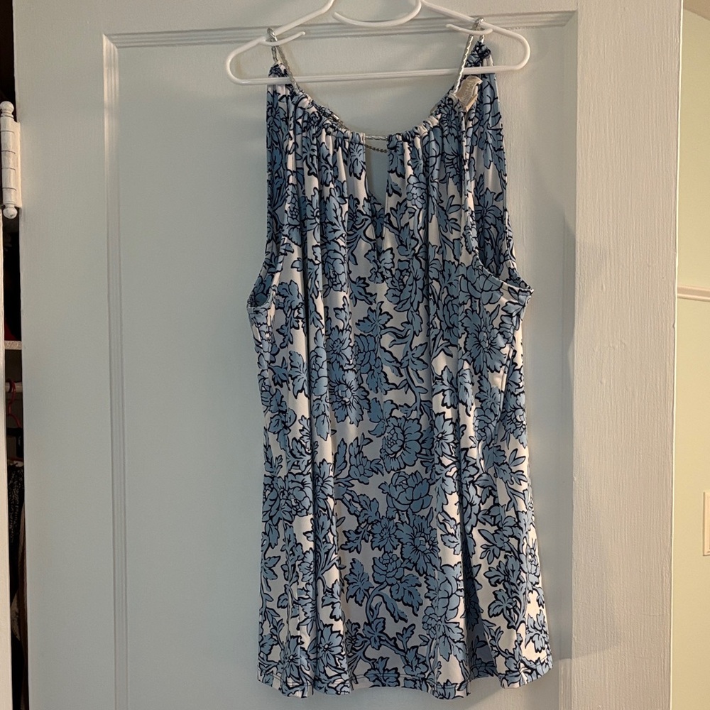 Michael Kors Blue and White Floral Tank Top